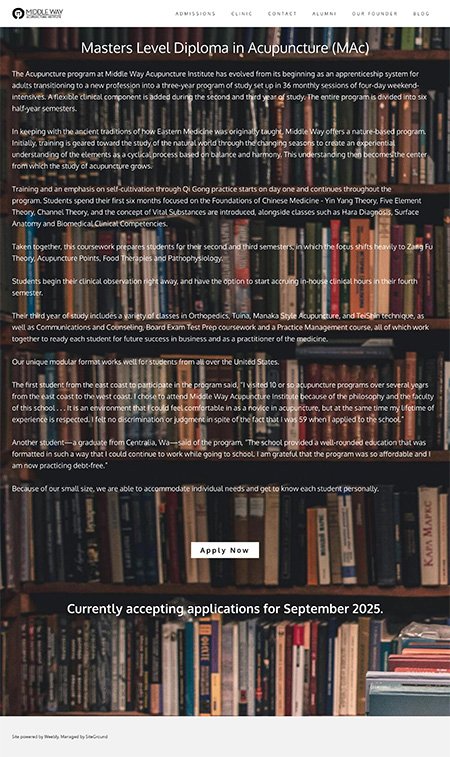 Original MWAI page with centered text and poor hierarchy